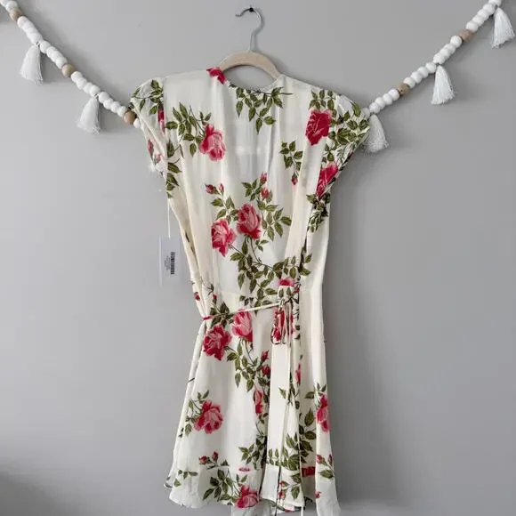 NWT Reformation Radley Wrap Dress Floral Print Cream Mini Ruffle Hem Womens Sz S - Picture 6 of 6
